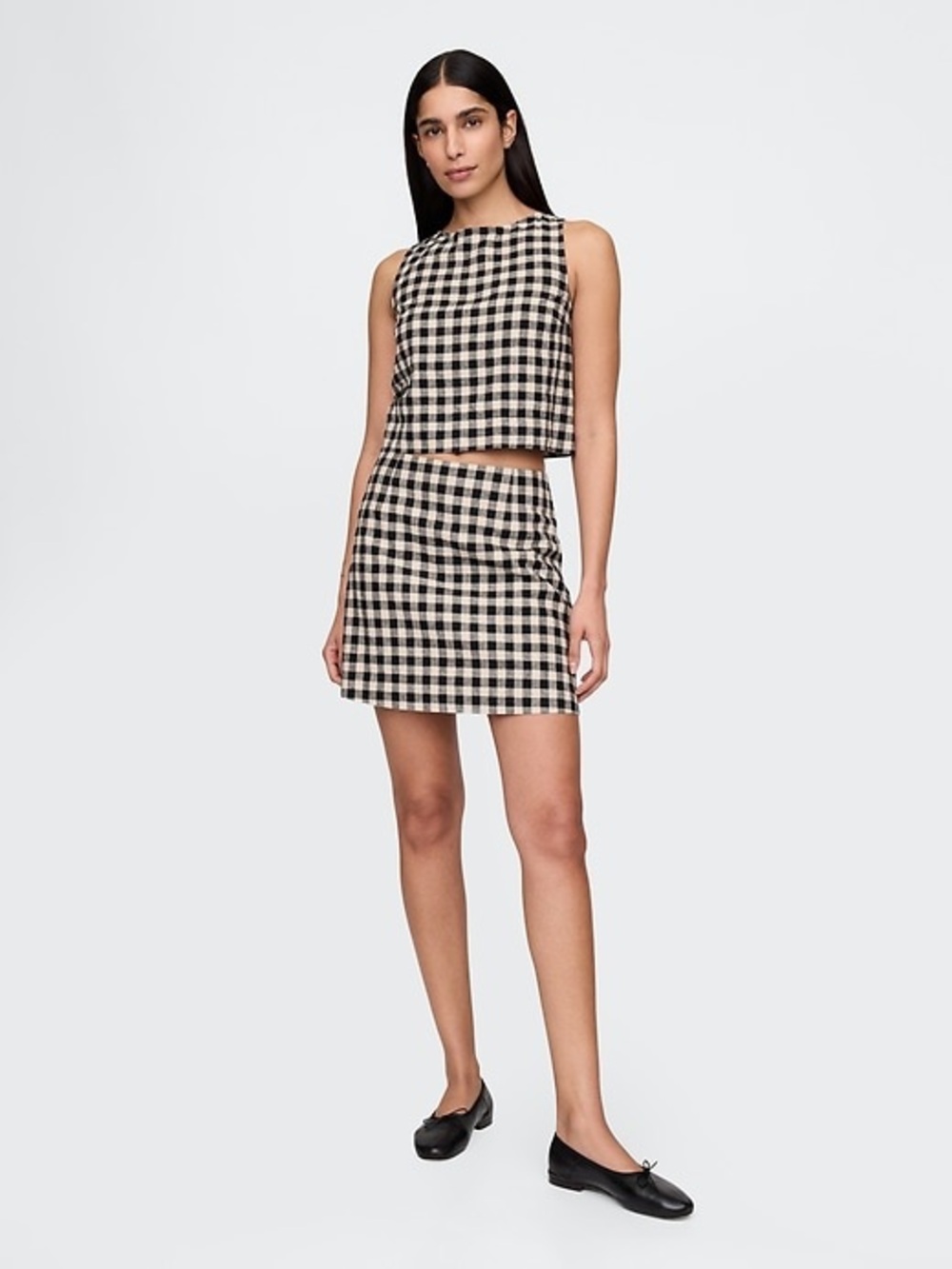 Linen-Blend Mini Skort - Gingham